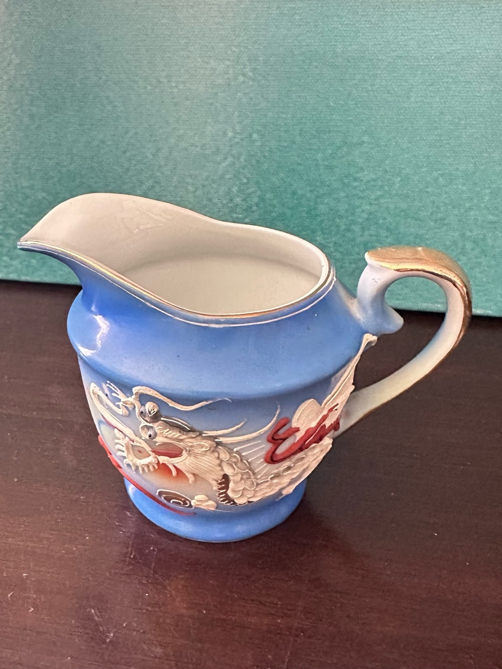 Blue Dragon Embossed Ceramic Creamer Pitcher